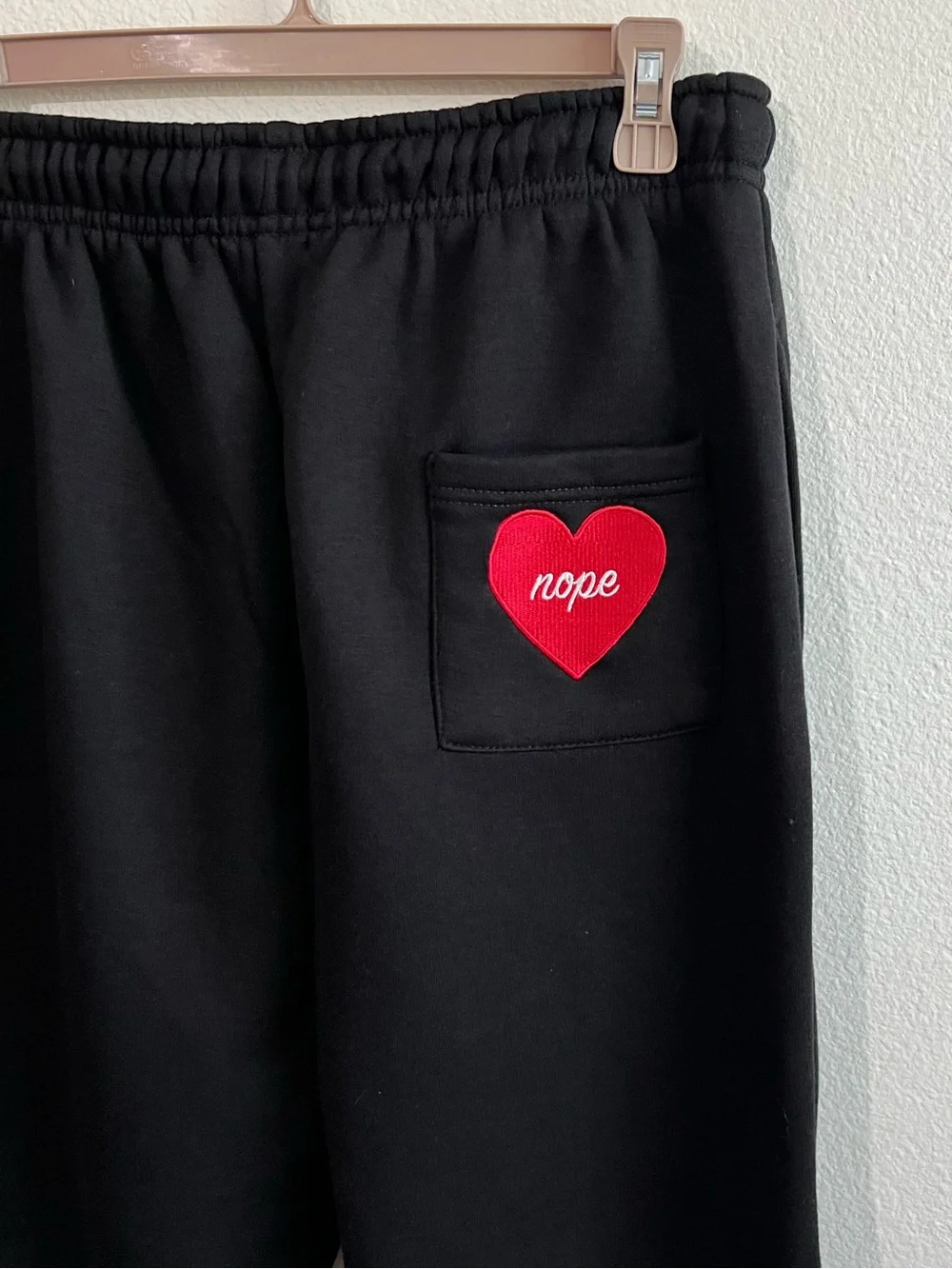 Boohoo Black Joggers with Red Heart Pocket Patch
